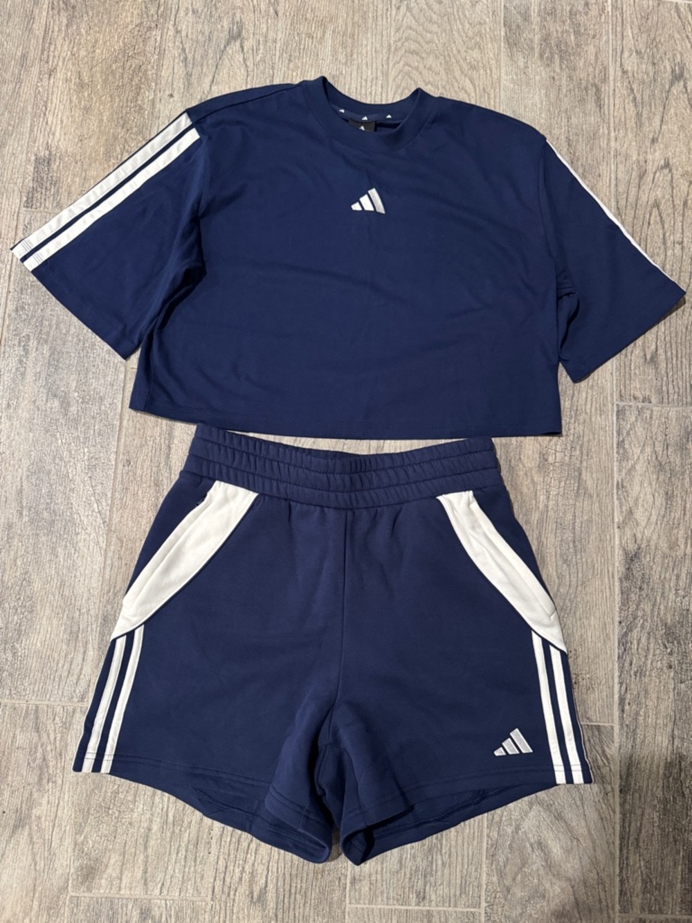 adidas Navy Two-Piece Cropped Tee and Athletic Shorts Set